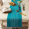 image:imageDII Tassel Stripe Tabletop Collection Decorative Machine Washable Table Runner 14x108 Teal amp OffWhiteTeal  Offwhite