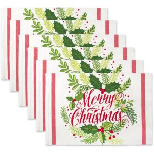 image:imageDII Boughs of Holly Collection Decorative Holiday Dining Table amp Kitchen Dcor Placemat Set 13x19Christmas Greenery 6 CountPlacemat Set  13x19