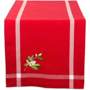 image:imageDII Embroidered Mistletoe 100 Cotton Machine Washable Table Runner for Dinner Parties Christmas and Holidays  14x72Mistletoe