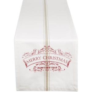 image:imageDII Embroidered Mistletoe 100 Cotton Machine Washable Table Runner for Dinner Parties Christmas and Holidays  14x72Vintage Merry French Stripe
