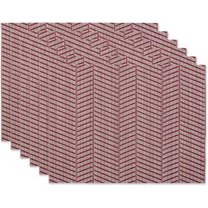 image:imageDII Farmhouse Stripe Woven Tabletop Collection Placemat Set 13x1725 Gray 6 PieceBarn Red
