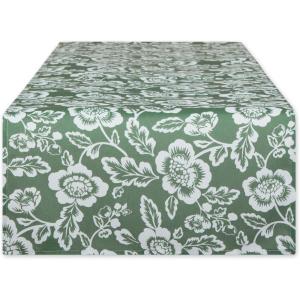 image:imageDII Floral Outdoor Tabletop Collection Water Resistant 14x72 Runner Artichoke Green