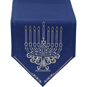image:imageDII Hanukkah Tabletop Decoration Festival of Lights Celebration Dcor Placemat Set 20x20 Dove 4 PieceEmbroidered Menorah