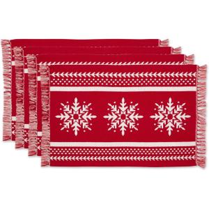 image:imageDII Holiday Nordic Dining Kitchen amp Table Dcor Collection Christmas Placemat Set 13x19 Jacquard Stripe Snowflake 4 PieceJacquard Stripe Snowflake