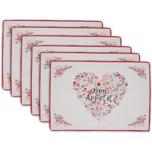 image:imageDII I Love Paris Collection Tabletop Placemat Set Pink Dobby Dots 6 PieceFleur Heart