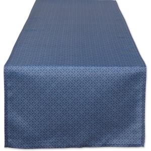image:imageDII IndoorOutdoor ReUsable Tabletop Collection Tonal Lattice Machine Washable Table Runner 14x72 ArtichokeFrench Blue
