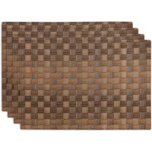 image:imageDII PVC Tabletop Collection Decorative Woven Basketweave Design Placemat Set 119x174 GrayLeather Brown