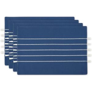 image:imageDII Tassel Stripe Tabletop Collection Decorative Machine Washable Table Runner 14x108 Teal amp OffWhiteNavy  Offwhite