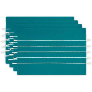 image:imageDII Tassel Stripe Tabletop Collection Decorative Machine Washable Table Runner 14x108 Teal amp OffWhiteTeal  Offwhite