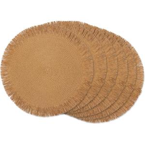 image:imageDII Woven Kitchen Collection Round Placemat Set 15 Round Natural Lattice 6 PieceNatural Fringe