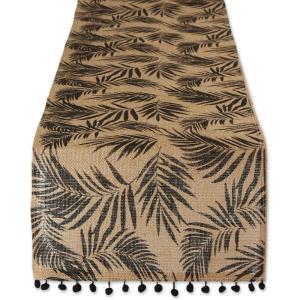 image:imageDII Woven Tabletop Collection Natural Jute Table Runner 14x72 Black Fern Print