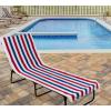 image:imageDII Stripe Beach Lounge Chair Towel with Fitted Top Pocket 26x82 GrayRed  White   Blue