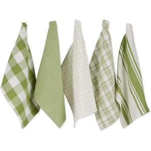 image:imageDII Everyday Basic Kitchen Collection Large Woven Cotton DishtowelTea Towel Set 18x28 Vintage Rose 5 CountAntique Green