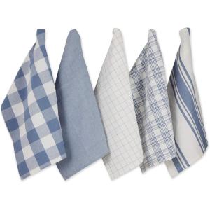image:imageDII Everyday Basic Kitchen Collection Large Woven Cotton DishtowelTea Towel Set 18x28 Vintage Rose 5 CountStonewash Blue