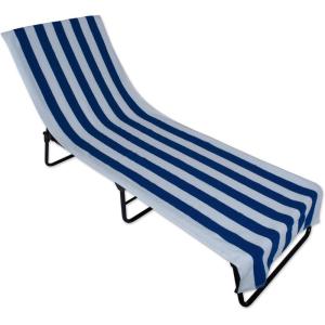 image:imageDII Stripe Beach Lounge Chair Towel with Fitted Top Pocket 26x82 GrayBlue