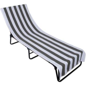 image:imageDII Stripe Beach Lounge Chair Towel with Fitted Top Pocket 26x82 GrayGray