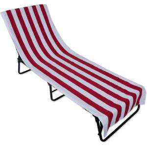 image:imageDII Stripe Beach Lounge Chair Towel with Fitted Top Pocket 26x82 GrayRed