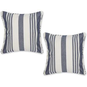 image:imageDII Throw Pillow Cover Collection Recycled Cotton Hidden Zipper 18x18 Herringbone Stripe Barn Red 2 PieceBold Chambray Stripe  Navy