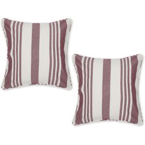 image:imageDII Throw Pillow Cover Collection Recycled Cotton Hidden Zipper 18x18 Herringbone Stripe Barn Red 2 PieceBurgundy Bold Chambray Stripe  Burgundy