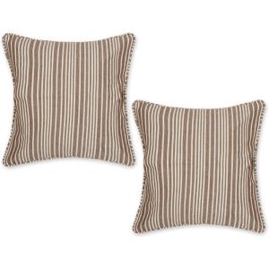 image:imageDII Throw Pillow Cover Collection Recycled Cotton Hidden Zipper 18x18 Herringbone Stripe Barn Red 2 PieceChambray Stripe  Brown