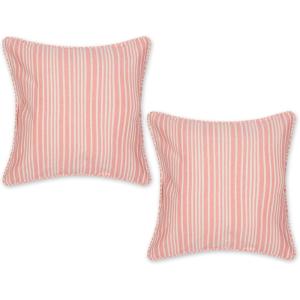 image:imageDII Throw Pillow Cover Collection Recycled Cotton Hidden Zipper 18x18 Herringbone Stripe Barn Red 2 PieceChambray Stripe  Coral