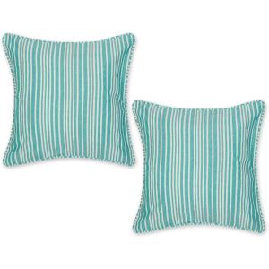 image:imageDII Throw Pillow Cover Collection Recycled Cotton Hidden Zipper 18x18 Herringbone Stripe Barn Red 2 PieceChambray Stripe  Jewel Green