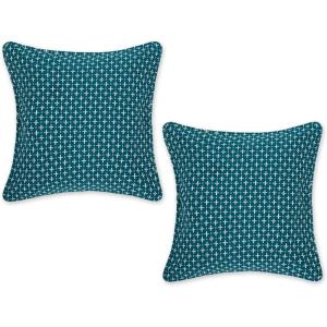 image:imageDII Throw Pillow Cover Collection Recycled Cotton Hidden Zipper 18x18 Herringbone Stripe Barn Red 2 PieceDobby Plus  Teal