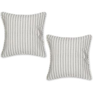 image:imageDII Throw Pillow Cover Collection Recycled Cotton Hidden Zipper 18x18 Herringbone Stripe Barn Red 2 PieceDobby Stripe  Offwhite