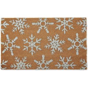 image:imageDII Christmas Welcome Mat Outdoor Natural Coir Doormat amp Porch Dcor 17x29 Silver Snowflake Glitter
