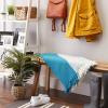 image:imageDII Four Square Cotton Woven Throw 50x60 with 3 Fringe TealWhiteTealWhite