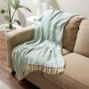 image:imageDII Modern Zig Zag Throw Blanket Woven Cotton HandKnotted 25 Fringe 50x60 Storm BlueAqua