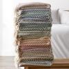 image:imageDII Modern Zig Zag Throw Blanket Woven Cotton HandKnotted 25 Fringe 50x60 Storm BlueBrown