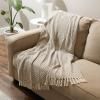 image:imageDII Modern Zig Zag Throw Blanket Woven Cotton HandKnotted 25 Fringe 50x60 Storm BlueBrown