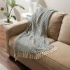 image:imageDII Modern Zig Zag Throw Blanket Woven Cotton HandKnotted 25 Fringe 50x60 Storm BlueHunter Green