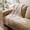 image:imageDII Modern Zig Zag Throw Blanket Woven Cotton HandKnotted 25 Fringe 50x60 Storm BluePale Mauve