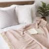 image:imageDII Modern Zig Zag Throw Blanket Woven Cotton HandKnotted 25 Fringe 50x60 Storm BluePale Mauve