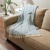 image:imageDII Modern Zig Zag Throw Blanket Woven Cotton HandKnotted 25 Fringe 50x60 Storm BlueStorm Blue