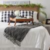 image:imageDII Textured Acryllic Woven Throw Farmhouse Fringe Blanket 50x60 GrayWhiteNavyWhite