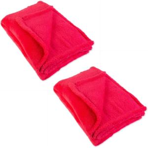 image:imageDII Bright Fuzzy Fleece Reversible Throw Blanket 50x60 Sea Breeze Blue 2 PieceRaspberry Red