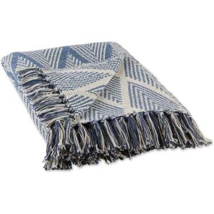 image:imageDII Diamond Throw Collection Fringed Woven Cotton Blanket 50x60 Denim BlueDenim Blue
