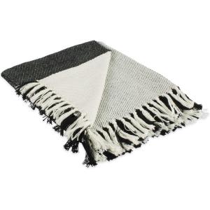 image:imageDII Four Square Cotton Woven Throw 50x60 with 3 Fringe TealWhiteBlackWhite
