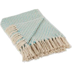 image:imageDII Modern Zig Zag Throw Blanket Woven Cotton HandKnotted 25 Fringe 50x60 Storm BlueAqua