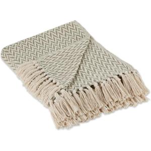 image:imageDII Modern Zig Zag Throw Blanket Woven Cotton HandKnotted 25 Fringe 50x60 Storm BlueArtichoke Green