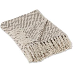 image:imageDII Modern Zig Zag Throw Blanket Woven Cotton HandKnotted 25 Fringe 50x60 Storm BlueBrown