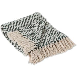 image:imageDII Modern Zig Zag Throw Blanket Woven Cotton HandKnotted 25 Fringe 50x60 Storm BlueHunter Green