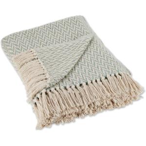 image:imageDII Modern Zig Zag Throw Blanket Woven Cotton HandKnotted 25 Fringe 50x60 Storm BlueJadeite
