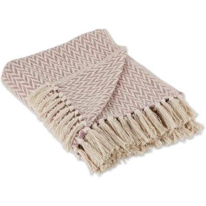 image:imageDII Modern Zig Zag Throw Blanket Woven Cotton HandKnotted 25 Fringe 50x60 Storm BluePale Mauve
