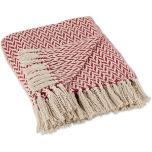 image:imageDII Modern Zig Zag Throw Blanket Woven Cotton HandKnotted 25 Fringe 50x60 Storm BlueTango Red