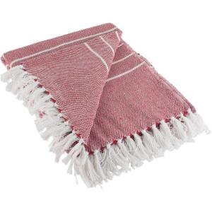 image:imageDII Rustic Farmhouse Thin Stripe Woven Throw 50x60 GrayBarn Red