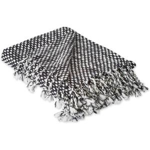 image:imageDII Textured Acryllic Woven Throw Farmhouse Fringe Blanket 50x60 GrayWhiteBlackWhite
